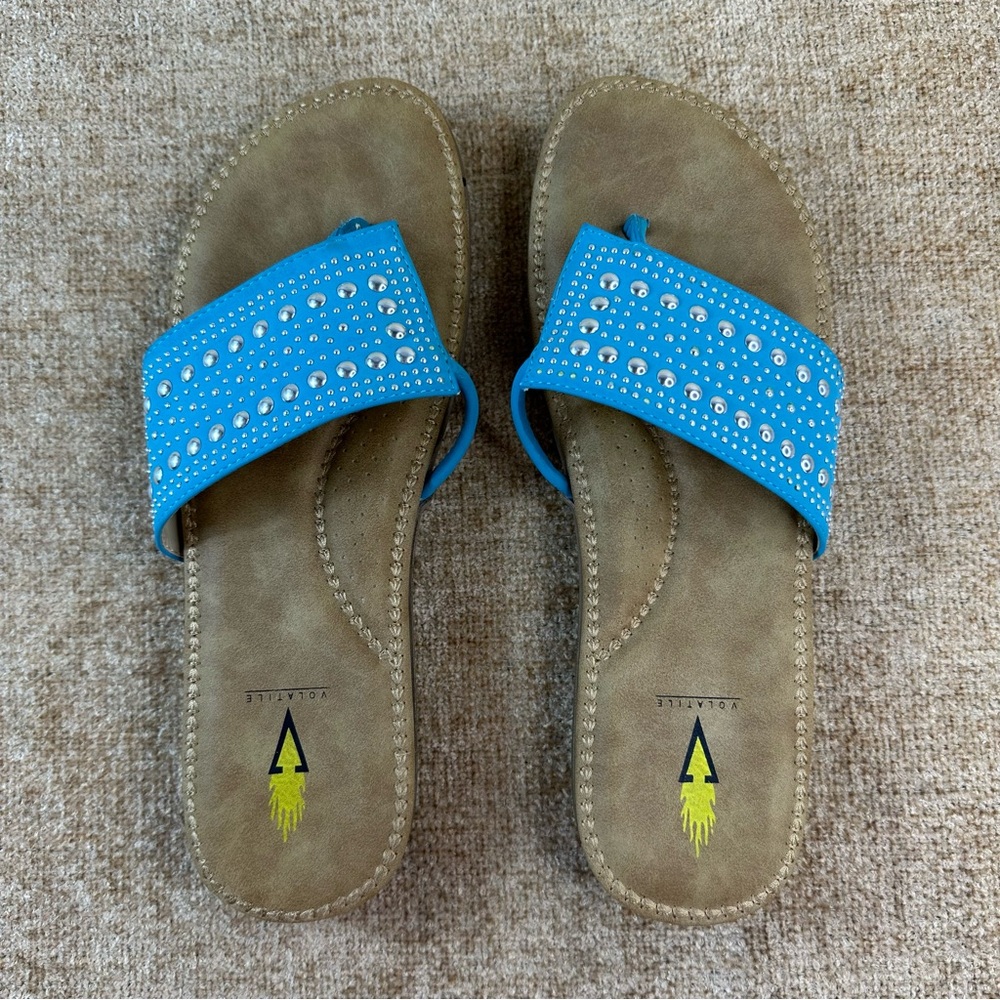 Volatile Temptress Teal Studded Toe-Thong Sandals Women’s Size 10 - Picture 11 of 13